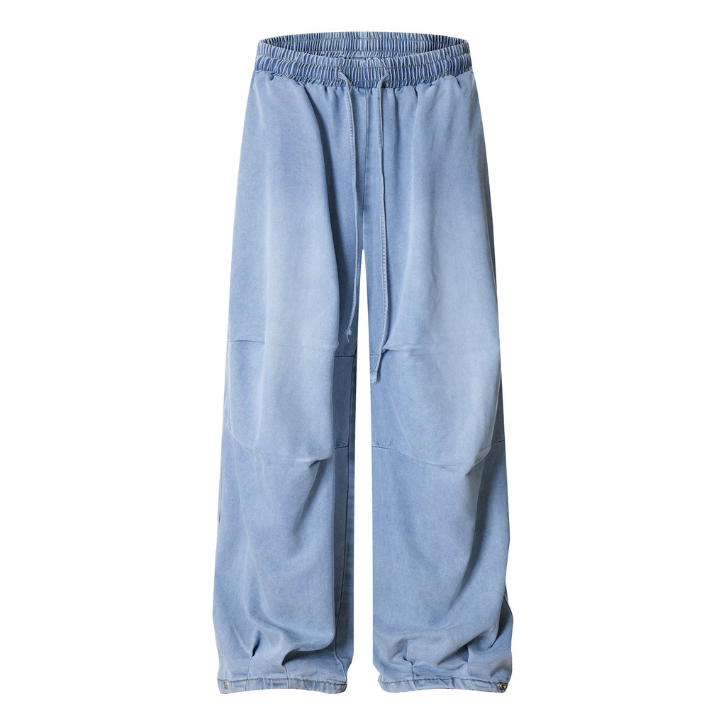 Unisex Amerikan Tarzı Yıpranmış Yıkamalı Bol Kesim Geniş Paça Kot Pantolon