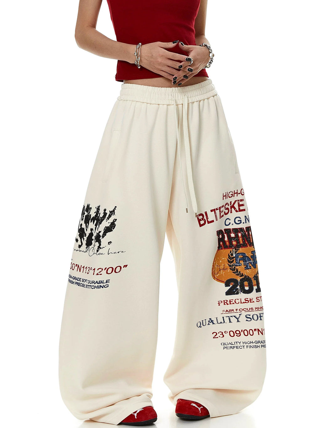 Unisex Vintage Grafiti Baskılı Bol Kesim Düz Eşofman Altı