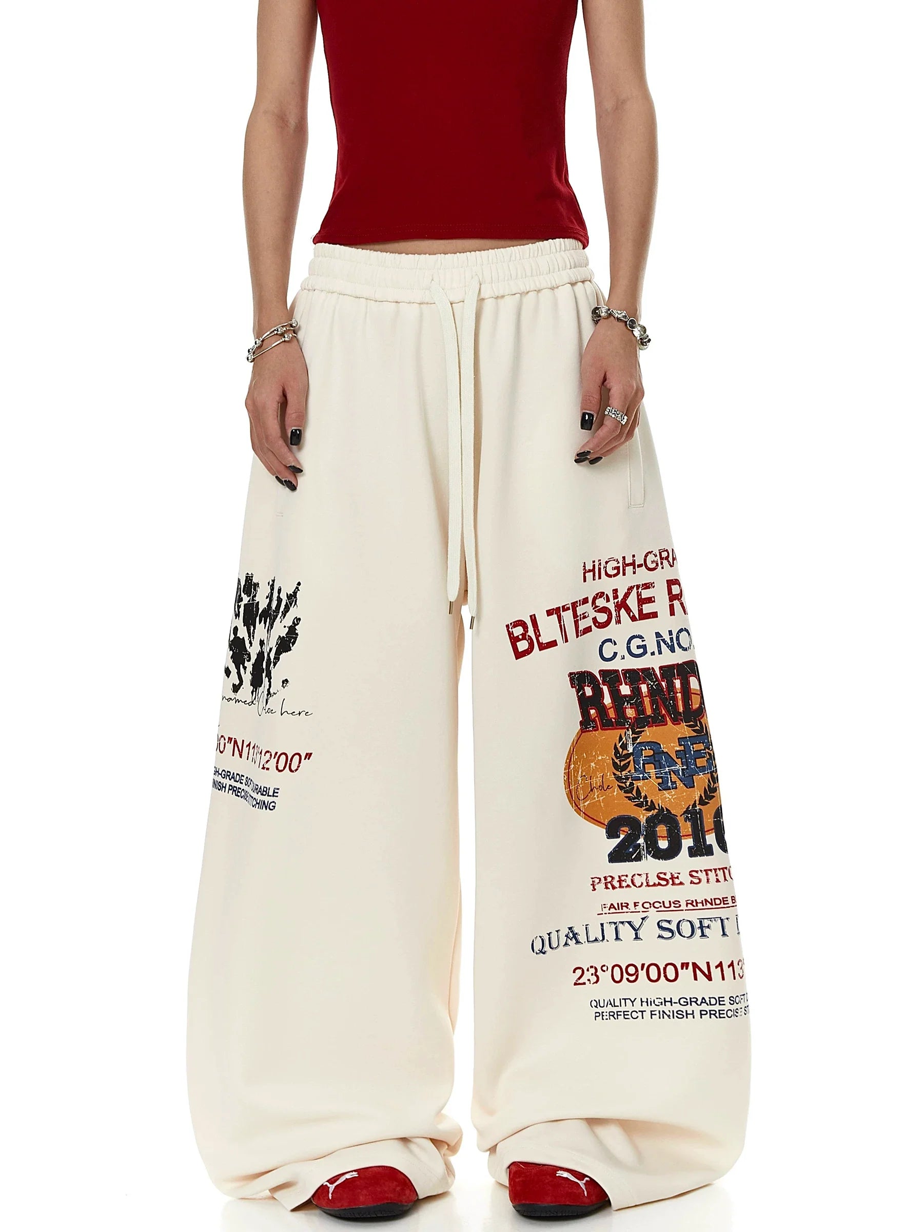 Unisex Vintage Grafiti Baskılı Bol Kesim Düz Eşofman Altı