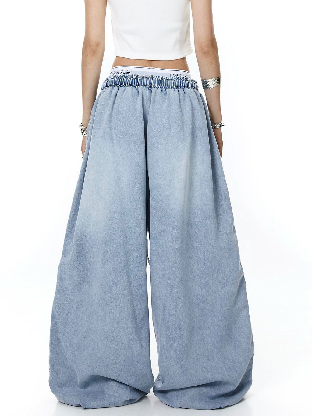 Unisex Amerikan Tarzı Yıpranmış Yıkamalı Bol Kesim Geniş Paça Kot Pantolon