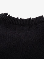 Hip-Hop Dark Skull Frayed-Edge Knit Sweater
