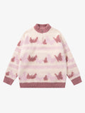Contrast Stripe Butterfly Jacquard Half-zip Sweater