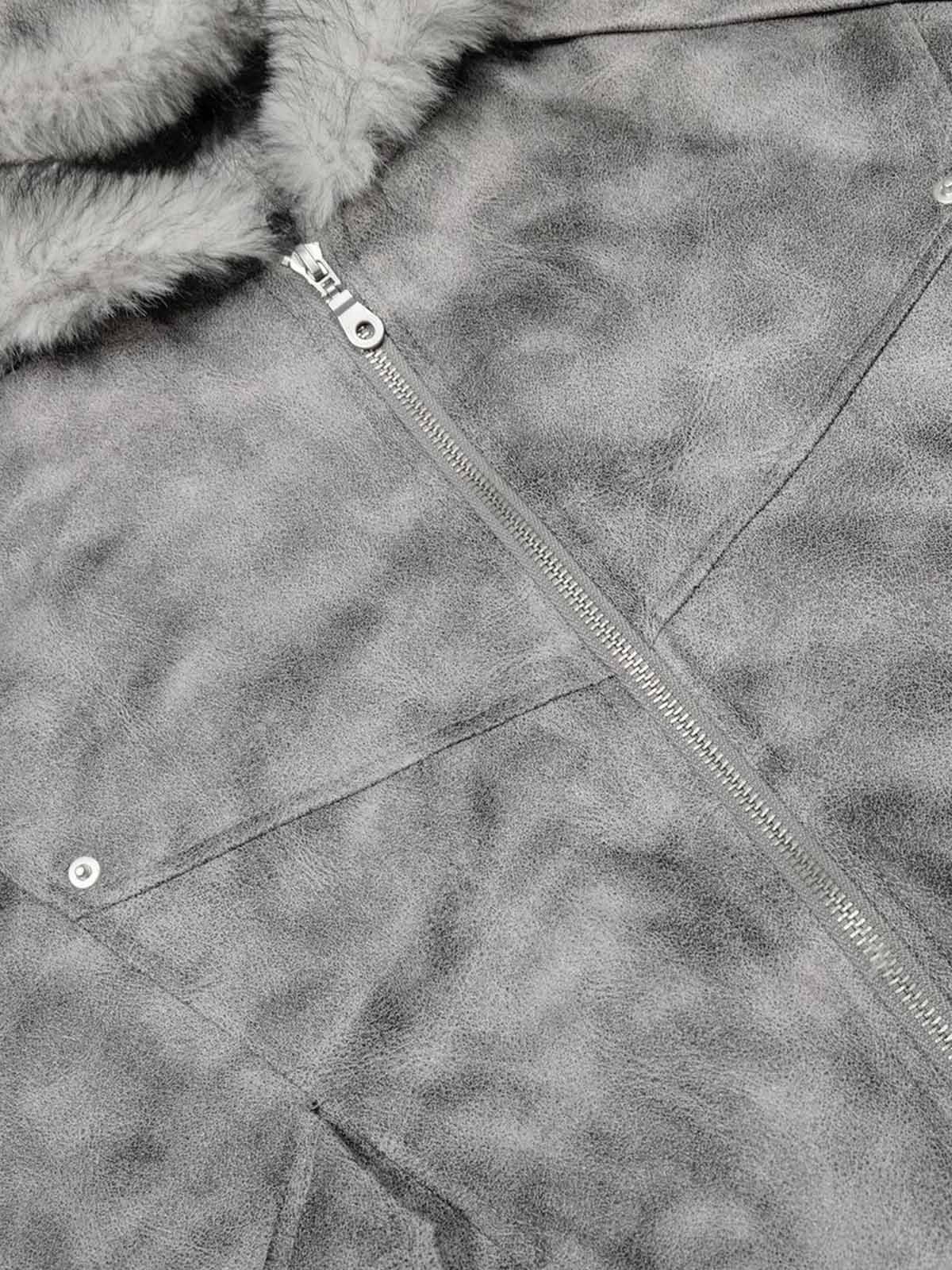 Faux Suede Vintage Wash Fur Hood Padded Jacket