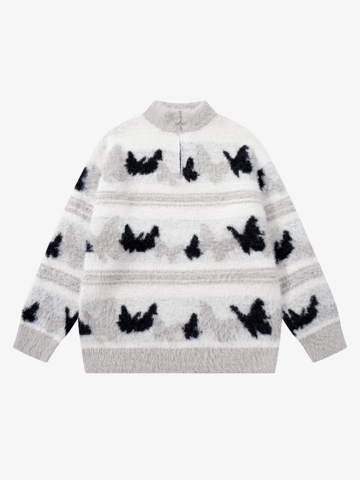 Contrast Stripe Butterfly Jacquard Half-zip Sweater
