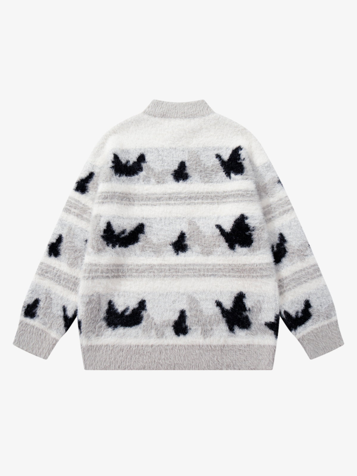 Contrast Stripe Butterfly Jacquard Half-zip Sweater